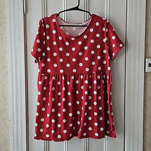 Wine Red Polka Dot Short Sleeve Side Ruching Round Neck Maternity Top XL